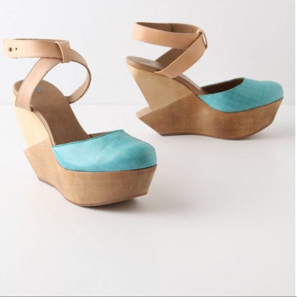 NIB Anthropologie Schuler and Sons Abiba Wedgewood Cutout With Turquoise Toe 6